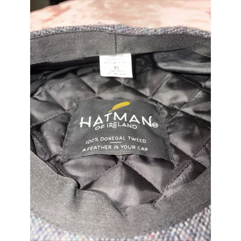 Men's Hatman Of Ireland Flat Cap Hat 100% Donegal Tweed Button Brim. XL